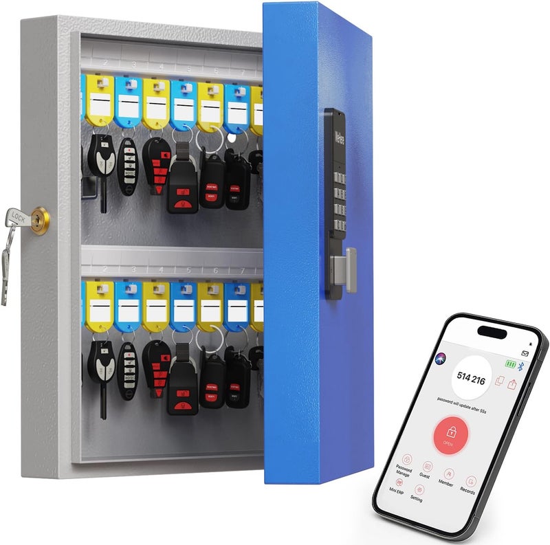 WeHere 32 Key Lock Box (Plus) Wall Mount, APP Bluetooth/OTP/Wi-Fi/Fixed Code/Key Unlock, Smart Key Cabinet with Tag, Key Organizer Holder box Management Directory for Office, Valet, Car,Truck - Image 1